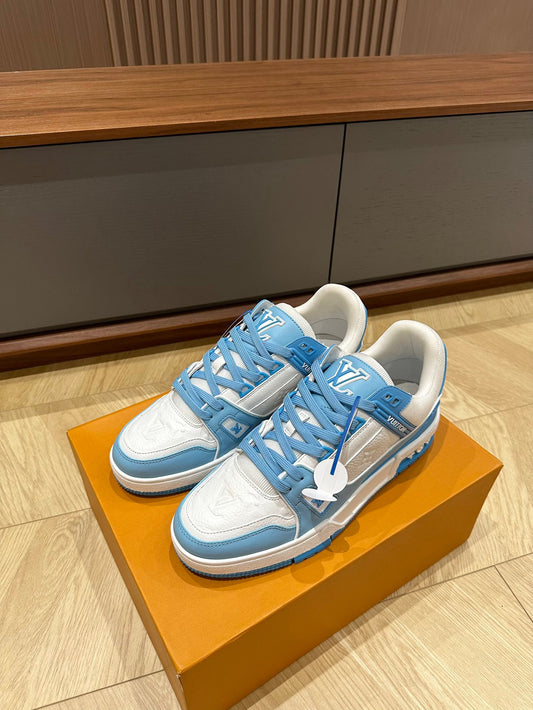 L  trainer white blue sneakers