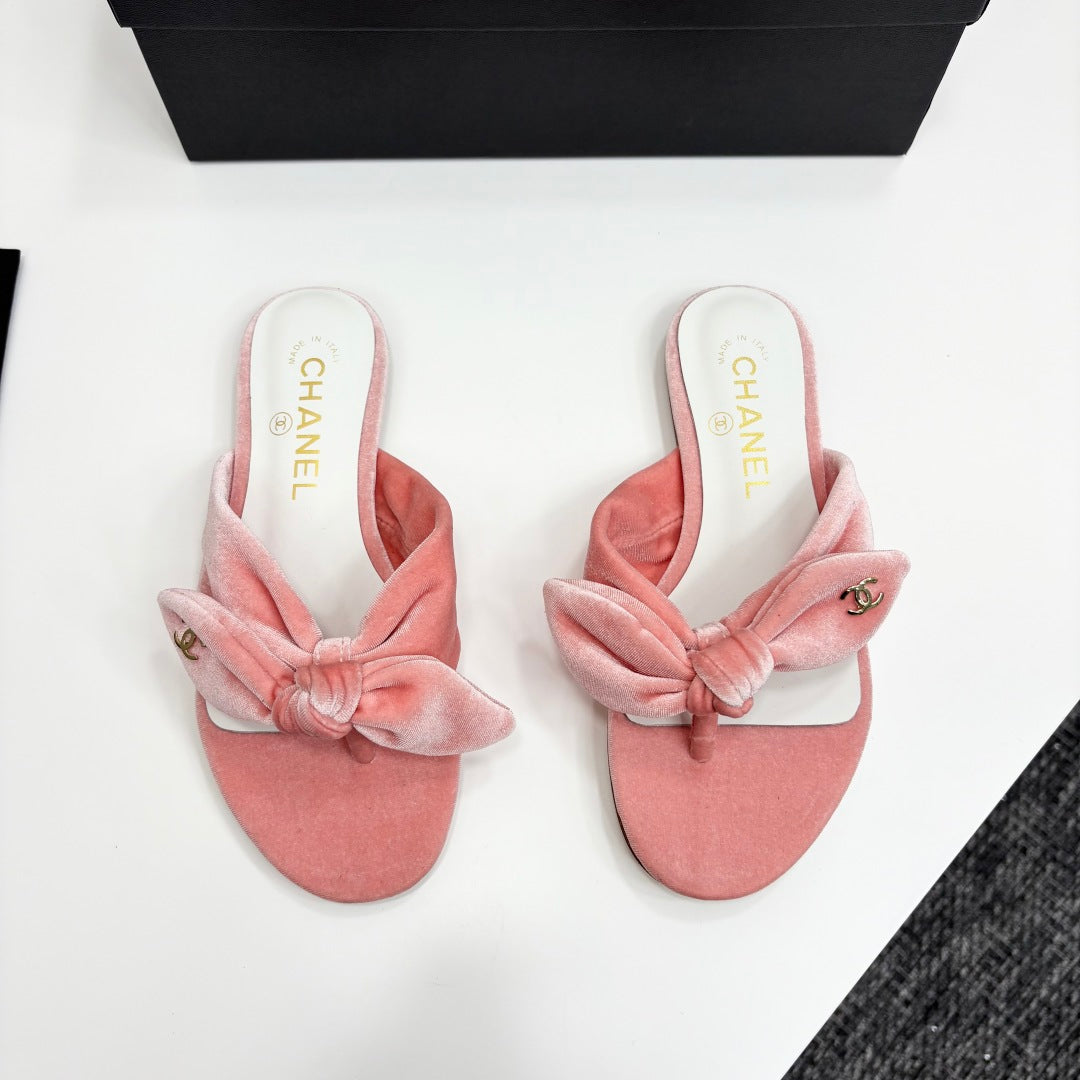 C White/pink/gradual brown bow tie Slippers