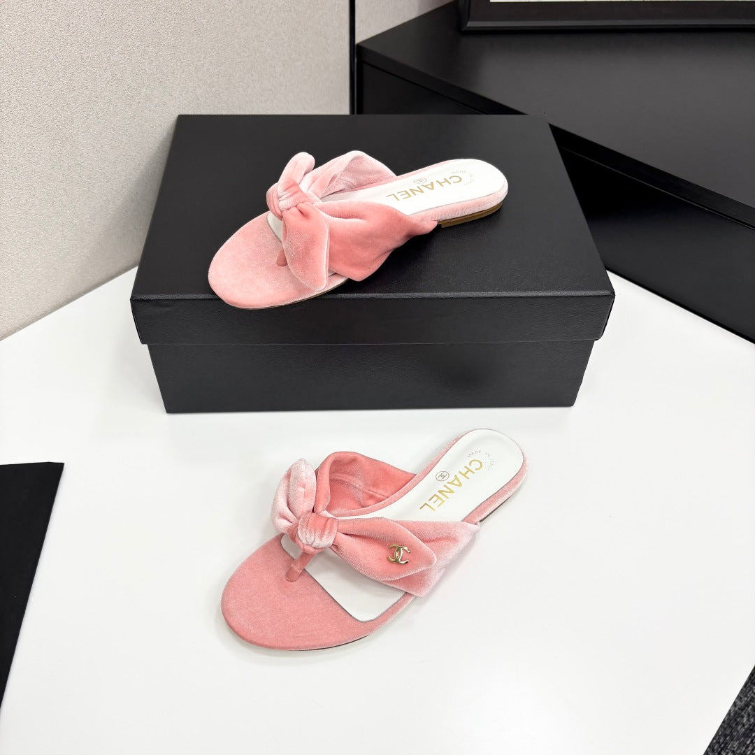 C White/pink/gradual brown bow tie Slippers