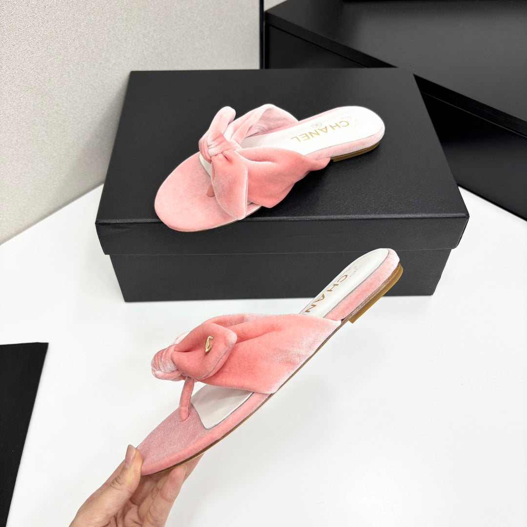 C White/pink/gradual brown bow tie Slippers