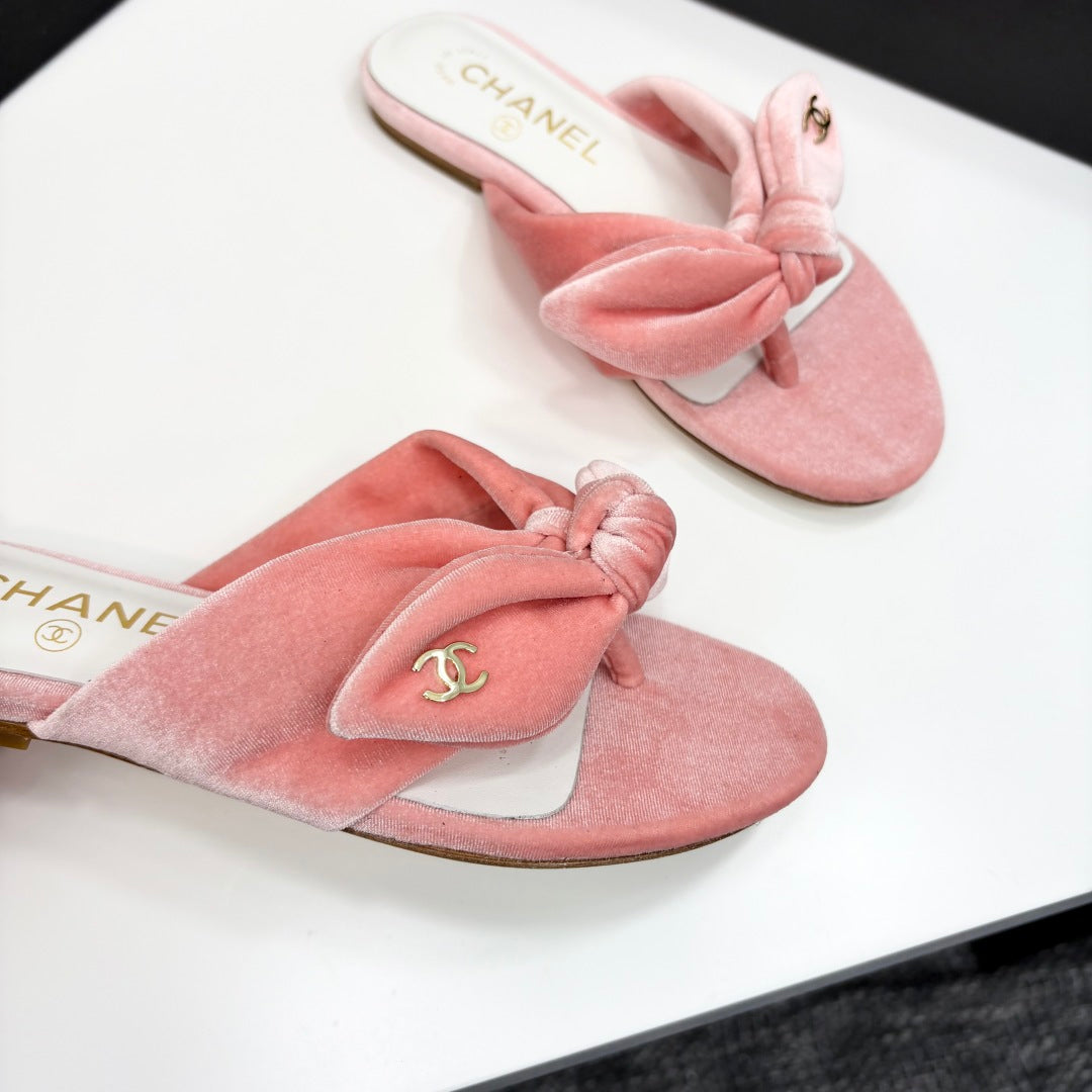 C White/pink/gradual brown bow tie Slippers